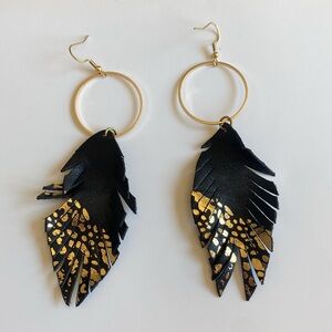 Elegant Black and Gold Leaf Earrings